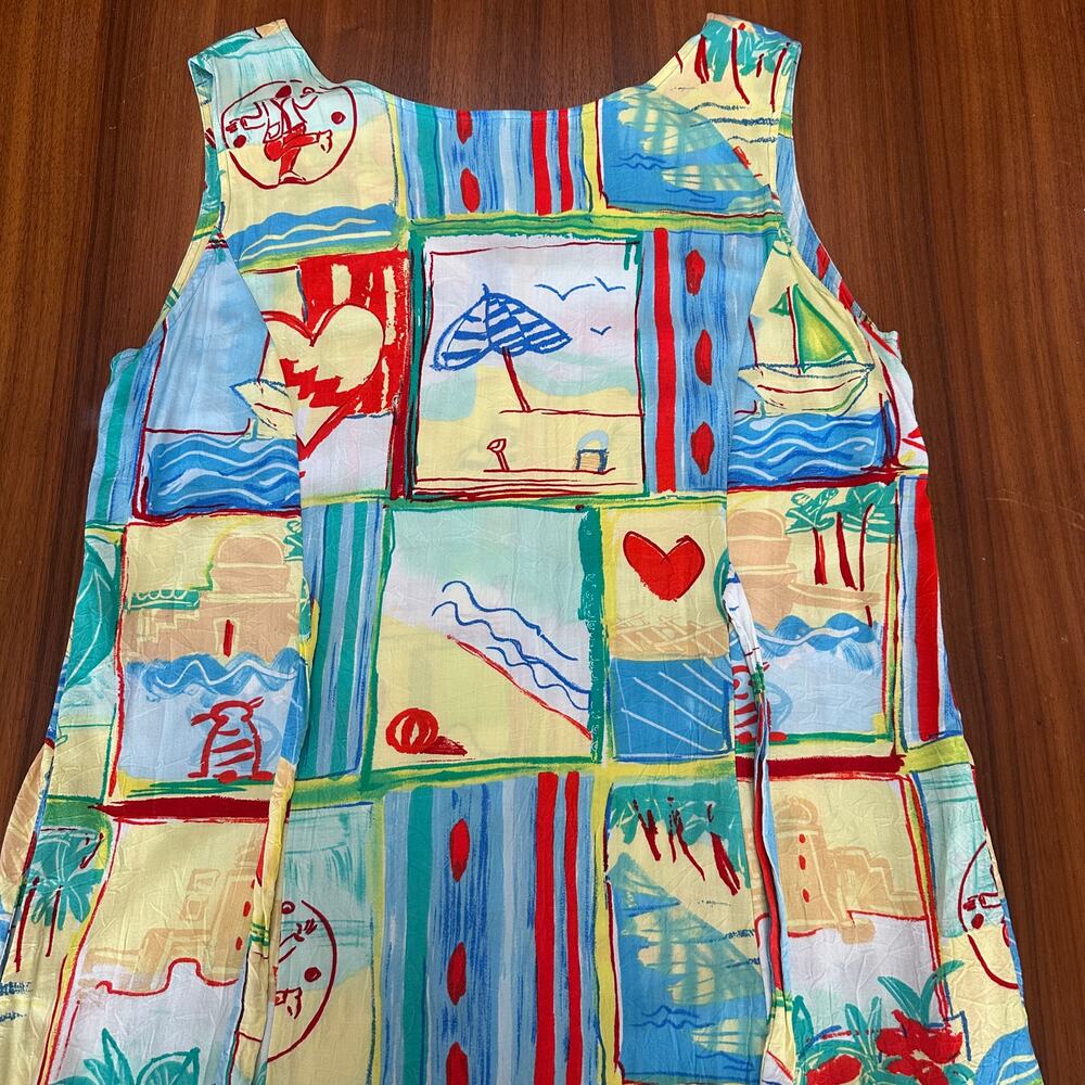 Jams world Colorful Button Front Sleeveless Midi Beachy Dress, Art to Wear, XL - Picture 11 of 12